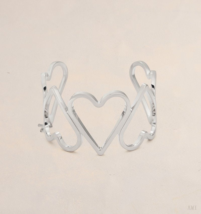 Ami Paris Oversize Upside Down Hearts Bracelet Argent Femme | TFE-19765714