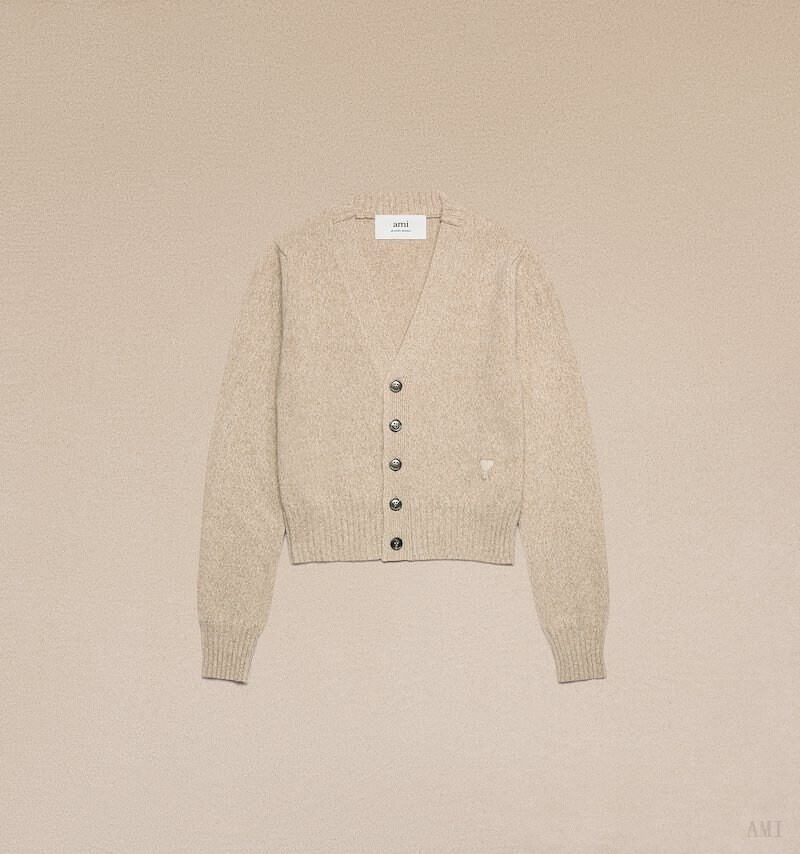 Knitwear Ami Paris Tonal Ami De Coeur Cardigan Champagne Femme | YAI-08917780