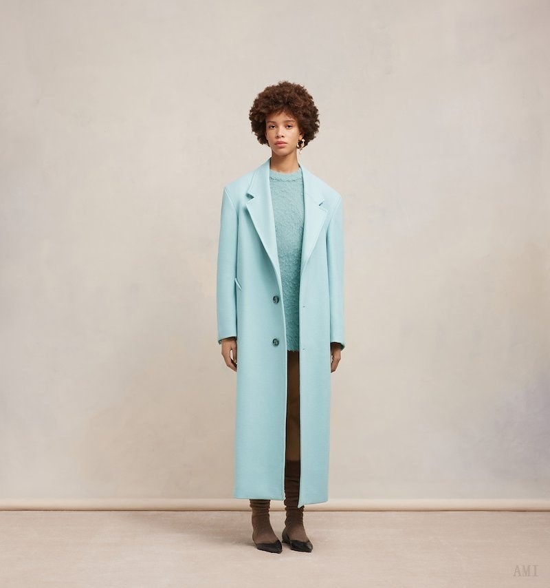 Ami Paris Three Buttons Oversized Coat Turquoise Femme | ASJ-25563034