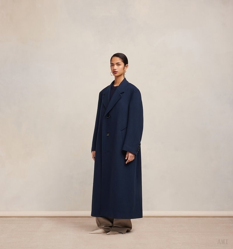 Ami Paris Three Buttons Oversized Coat Bleu Femme | VZU-00444132