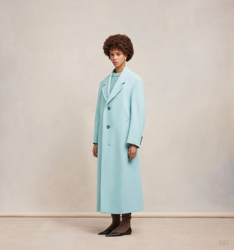 Ami Paris Three Buttons Oversized Coat Turquoise Femme | ASJ-25563034