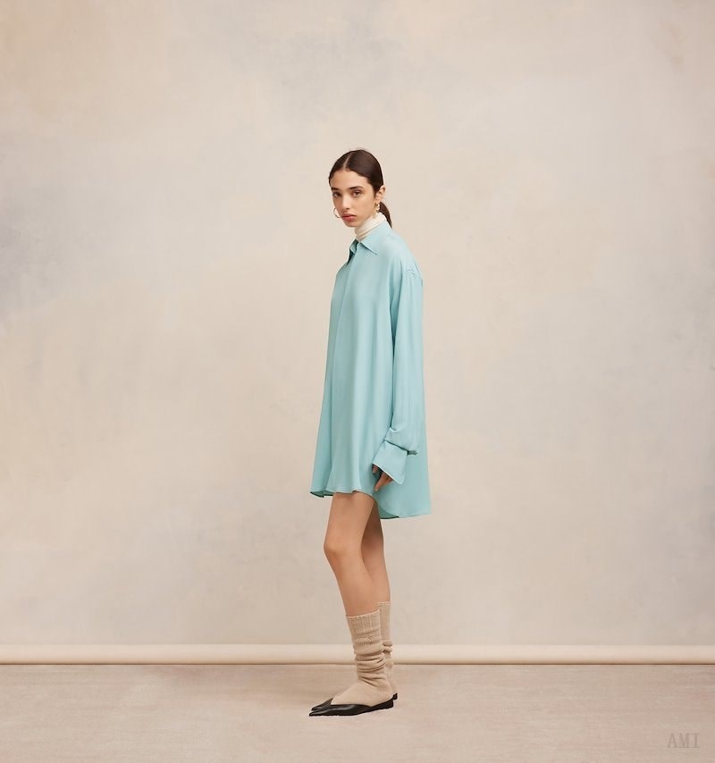 Ami Paris Shirt Robe Turquoise Femme | VSI-93078062