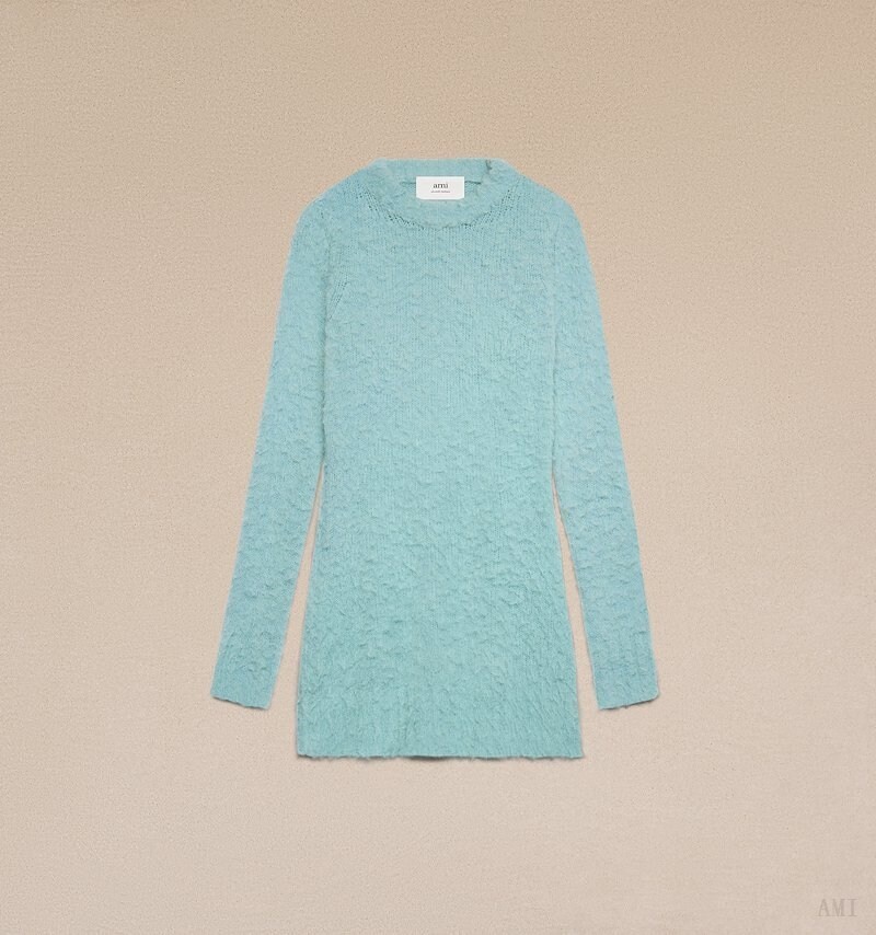 Ami Paris Brushed Alpaca Robe Turquoise Femme | CNZ-96975865