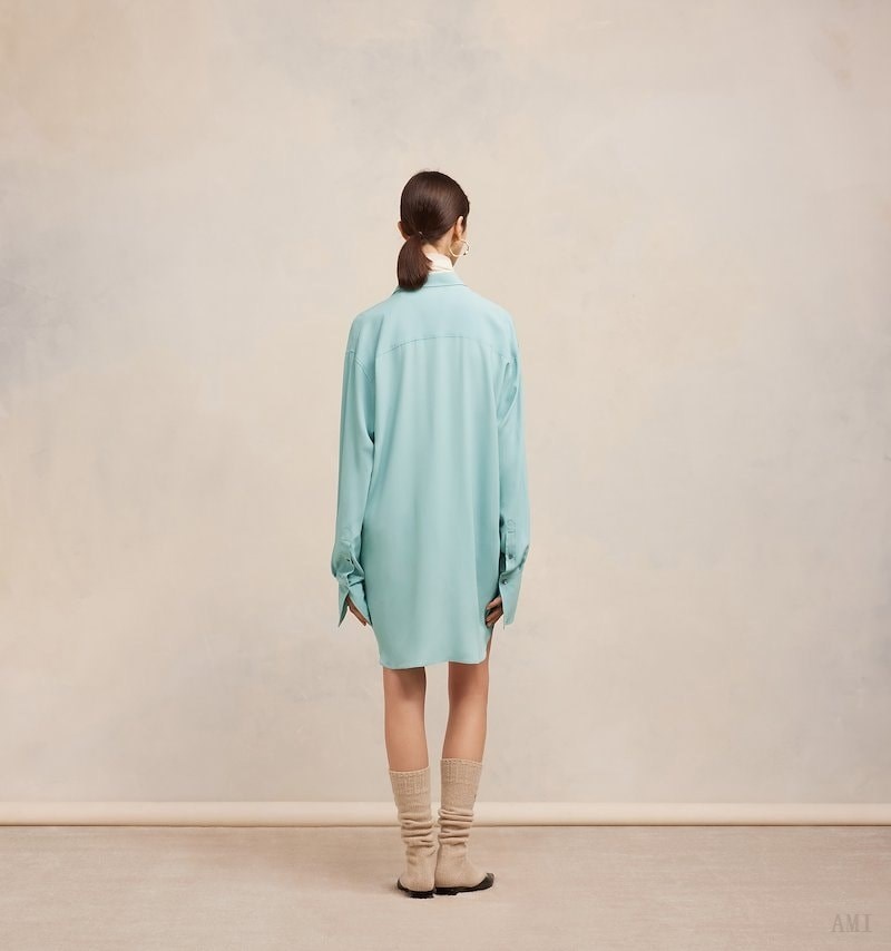 Ami Paris Shirt Robe Turquoise Femme | VSI-93078062