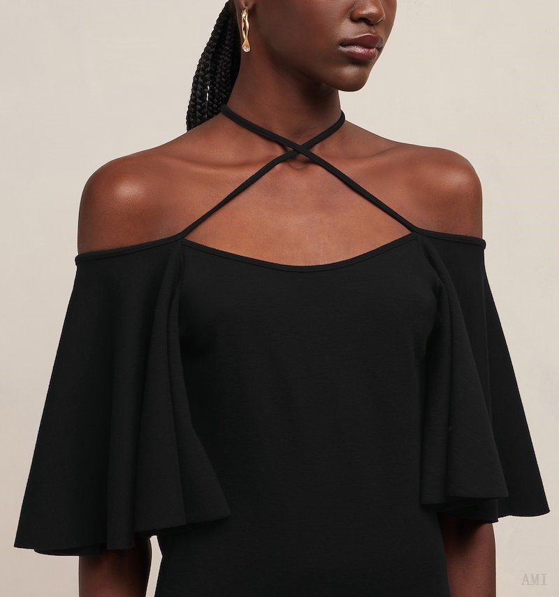 Ami Paris Off Shoulder Robe Noir Femme | UDR-68365461