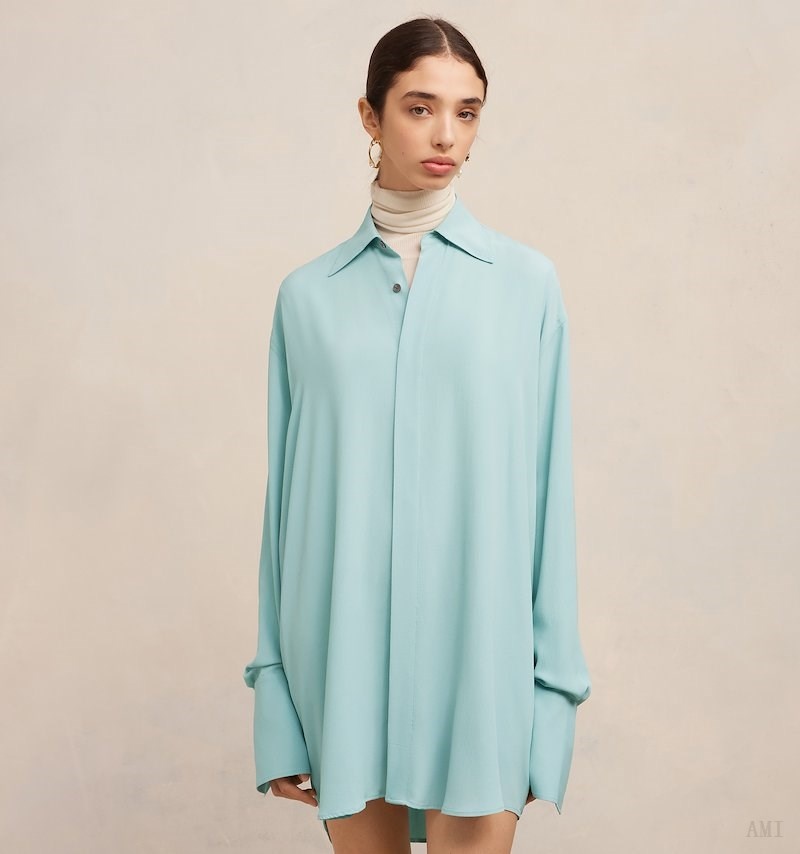 Ami Paris Shirt Robe Turquoise Femme | VSI-93078062