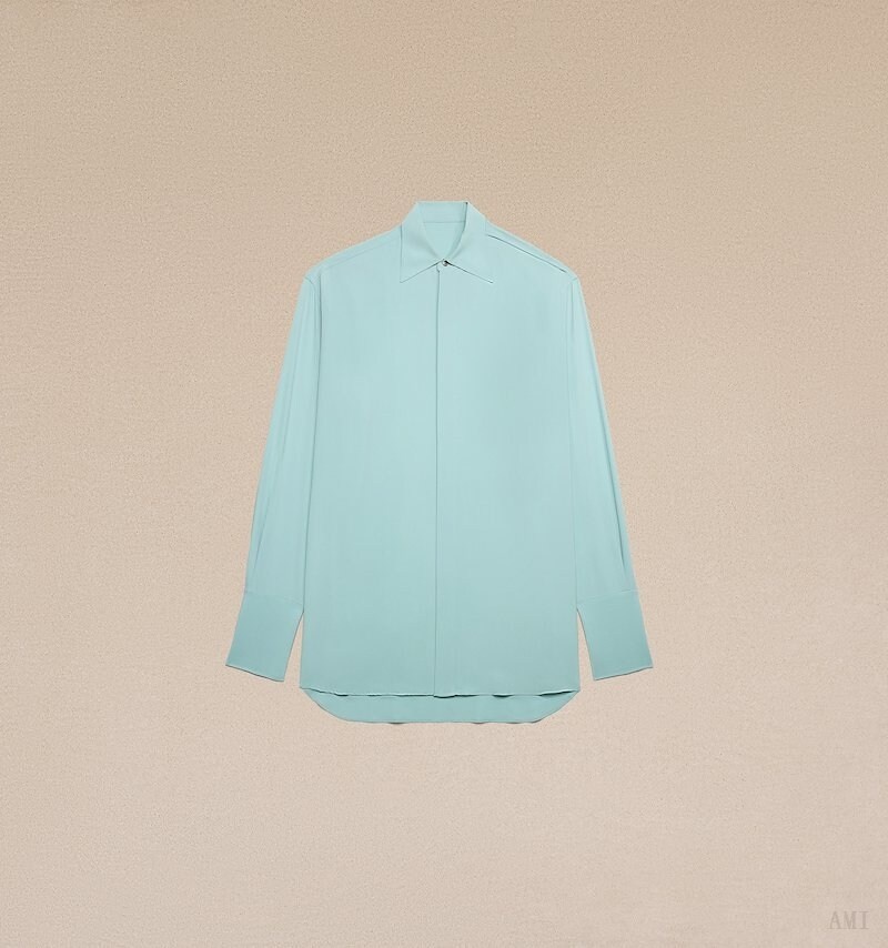 Ami Paris Shirt Robe Turquoise Femme | VSI-93078062