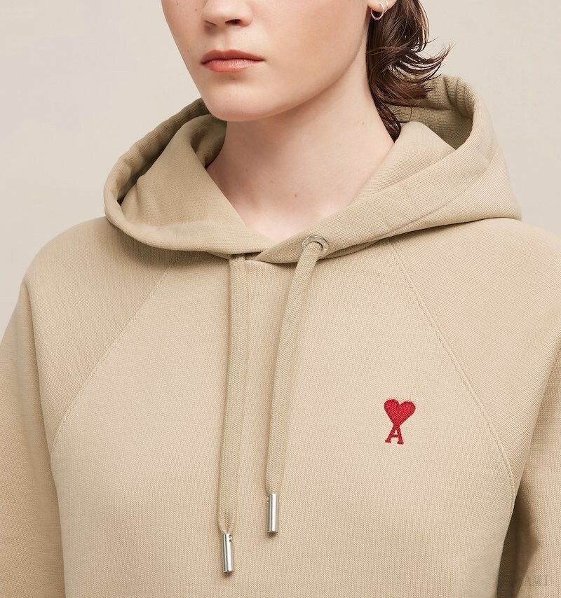 Ami Paris Red Ami De Coeur Hoodie Champagne Femme | HBK-80886023