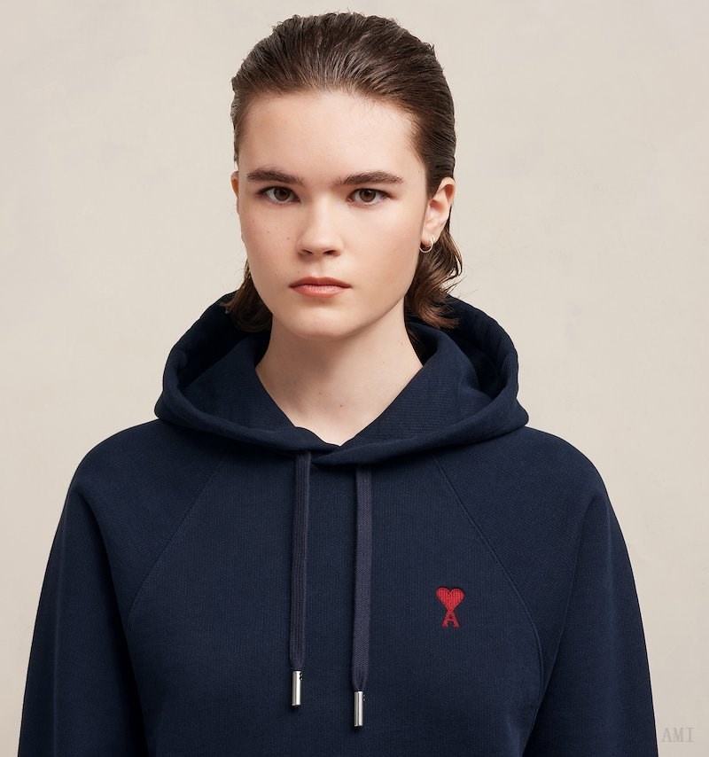 Ami Paris Red Ami De Coeur Hoodie Bleu Femme | LEN-09726770