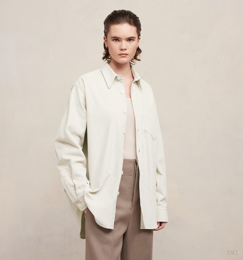 Ami Paris Oversize Overshirt With Patch Pocket Blanche Femme | RBM-08342075