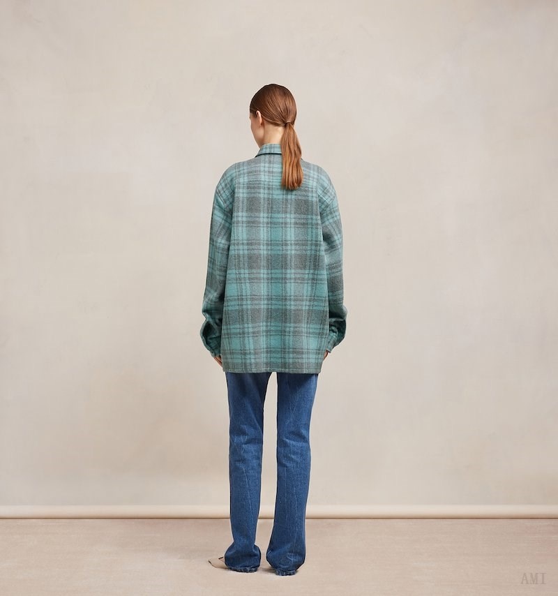 Ami Paris Oversize Overshirt With Chest Pockets Turquoise Grise Femme | OWU-80738440