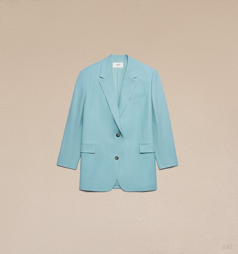 Ami Paris Two Buttons Oversized Jacket Turquoise Femme | EVM-36865705