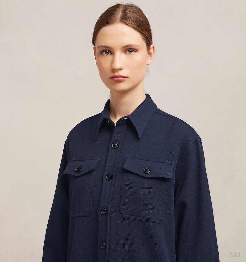 Ami Paris Overshirt With Chest Pocket Bleu Femme | JKJ-57974851