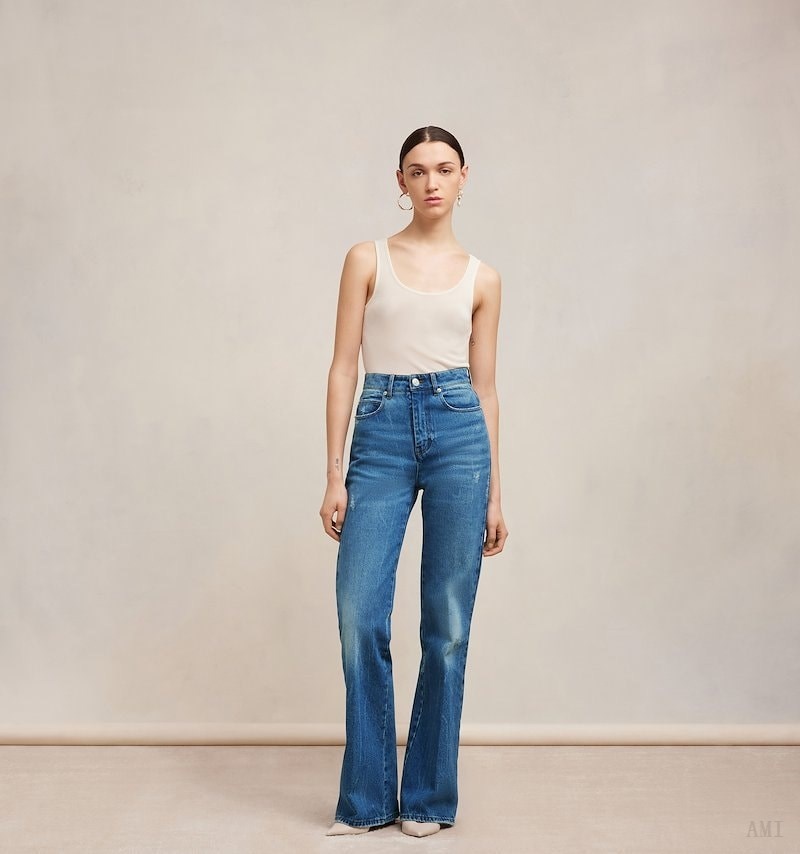 Ami Paris Flare Fit Jeans Bleu Femme | GKX-48286631