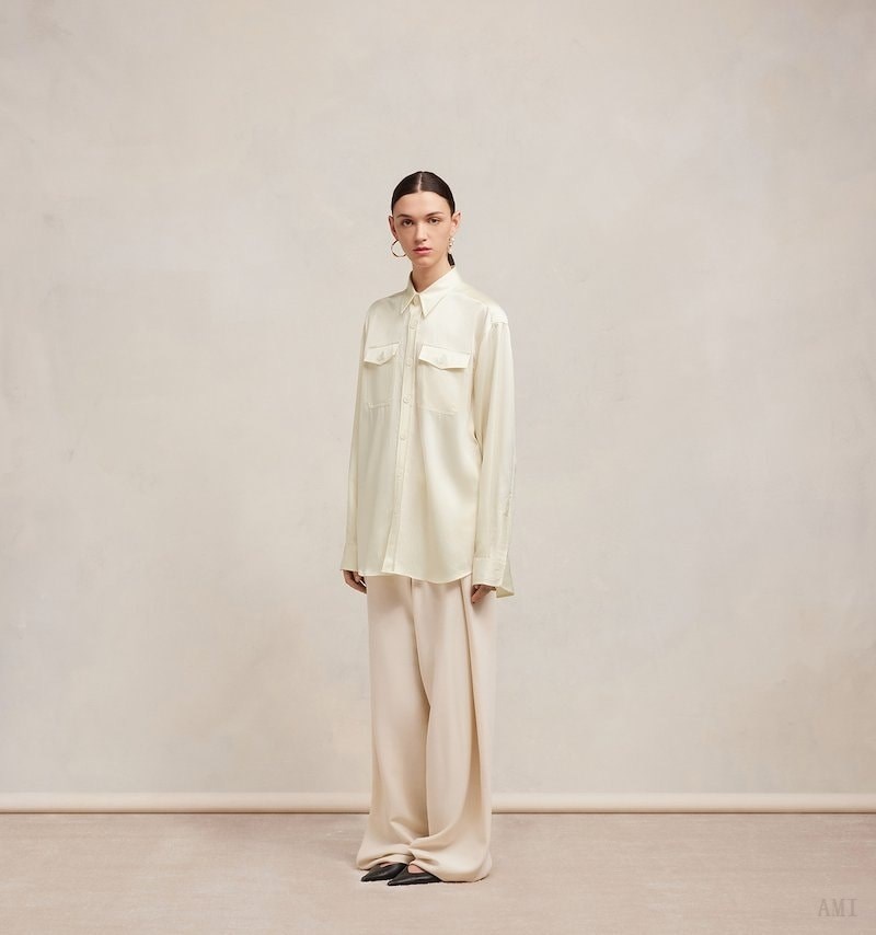 Ami Paris Overshirt With Chest Pocket Blanche Femme | KYE-95501197