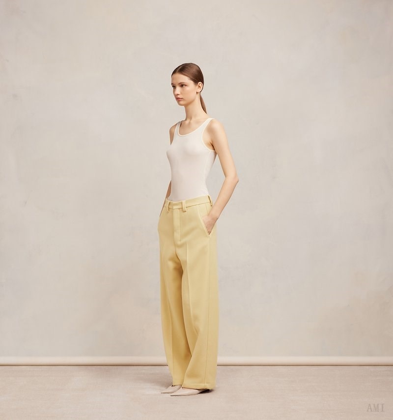 Ami Paris Larges Fit Trousers Jaune Clair Blanche Femme | GMT-80149961