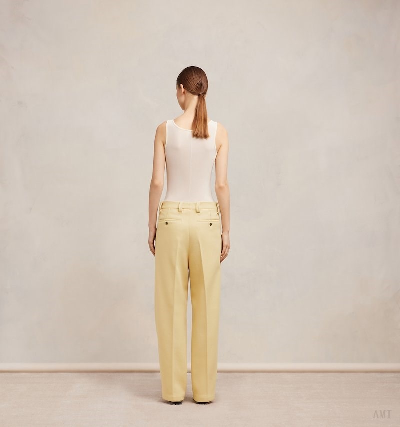 Ami Paris Larges Fit Trousers Jaune Clair Blanche Femme | GMT-80149961