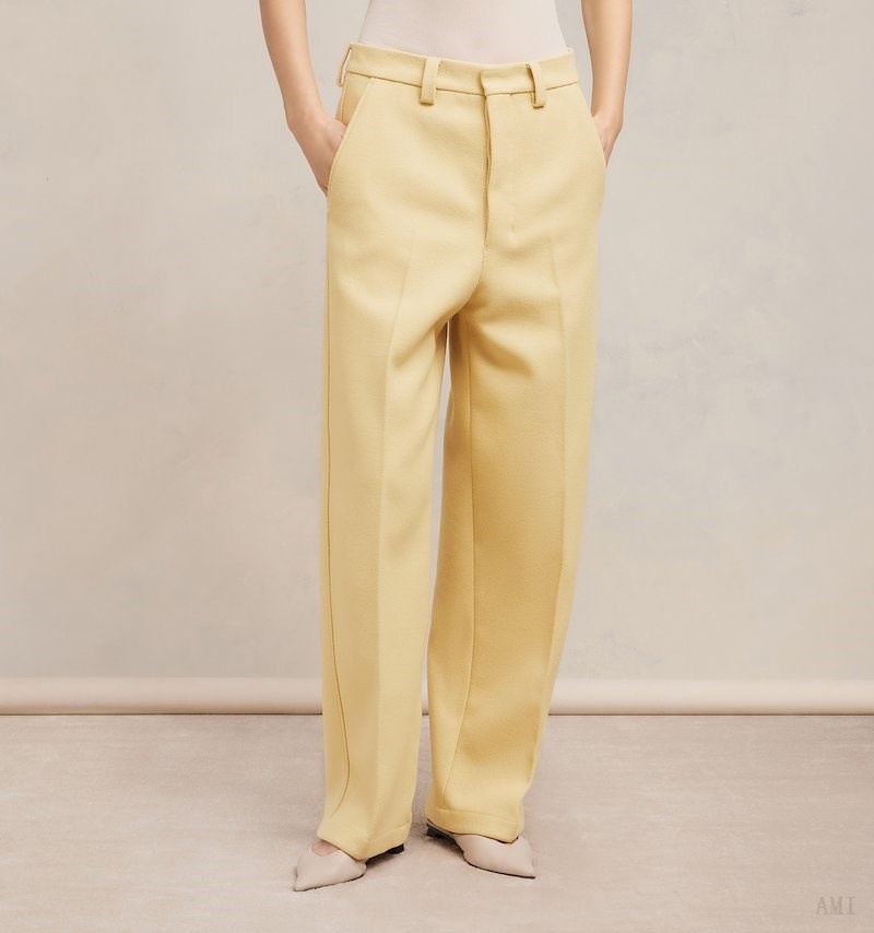 Ami Paris Larges Fit Trousers Jaune Clair Blanche Femme | GMT-80149961