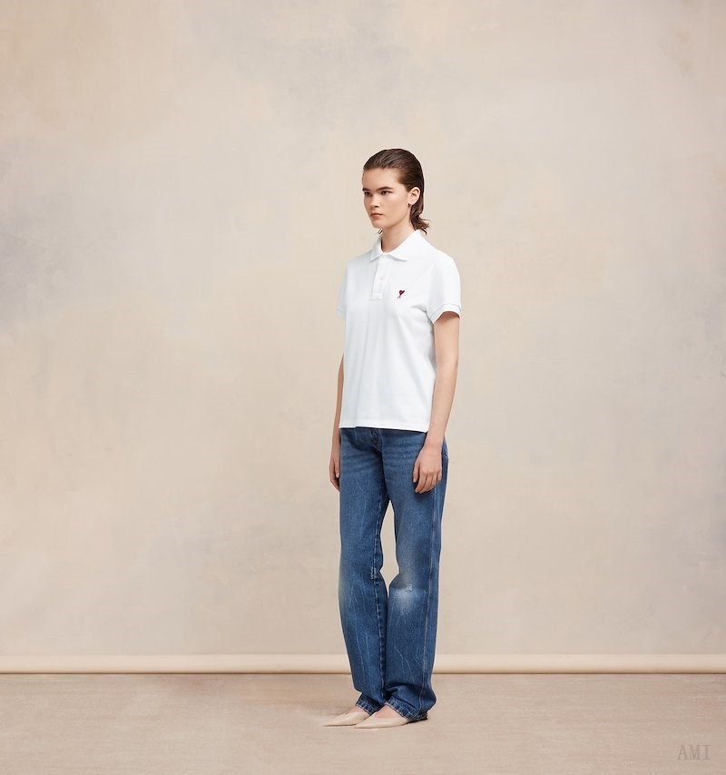 Ami Paris Ami De Coeur Polo Shirt Blanche Femme | GDR-61310052