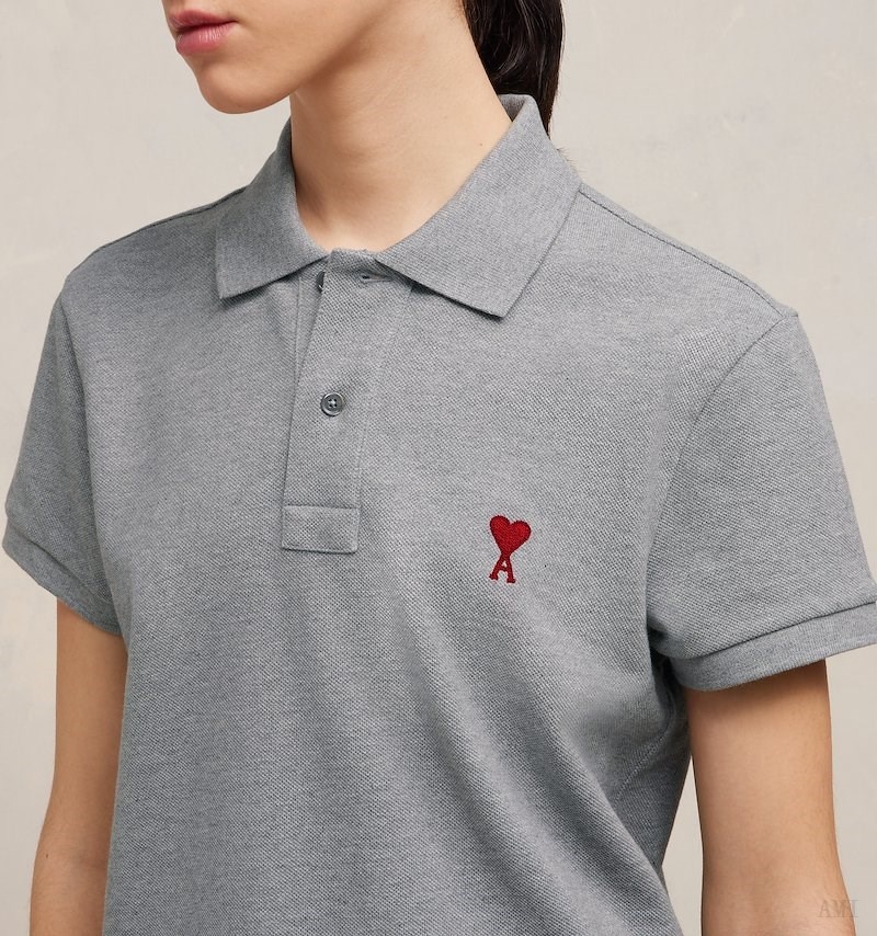 Ami Paris Ami De Coeur Polo Shirt Grise Femme | IBR-69081364