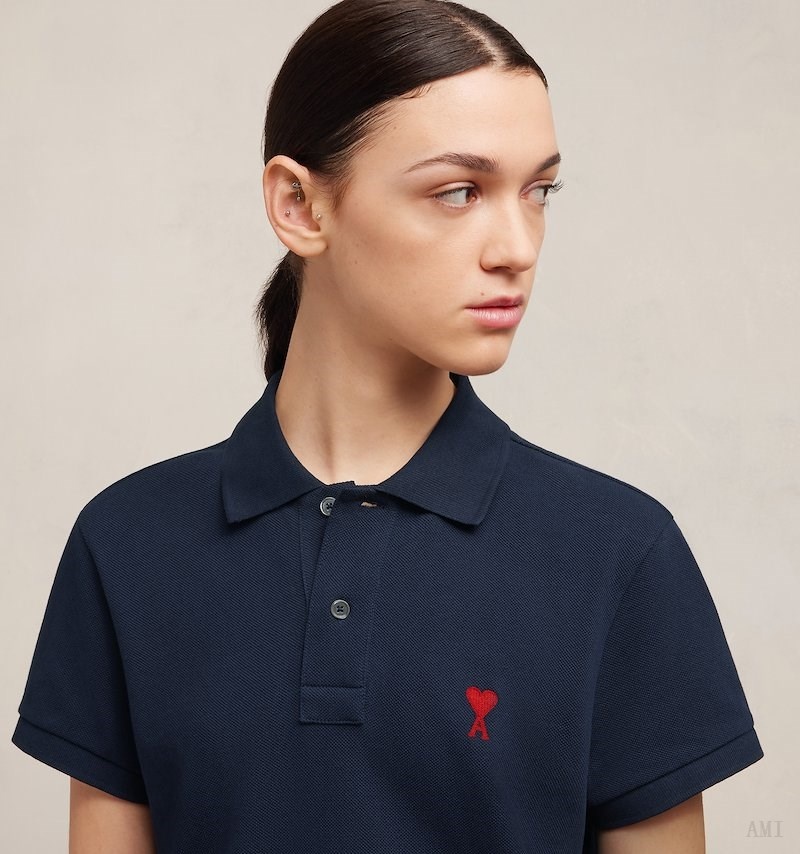 Ami Paris Ami De Coeur Polo Shirt Bleu Femme | EDP-58725924