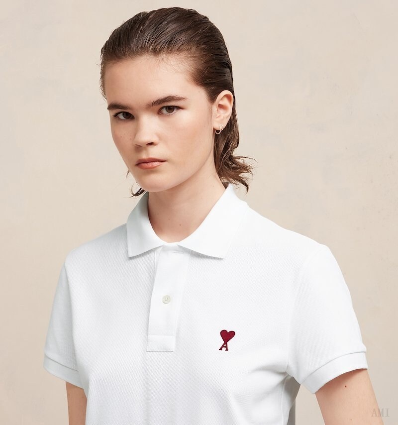 Ami Paris Ami De Coeur Polo Shirt Blanche Femme | GDR-61310052