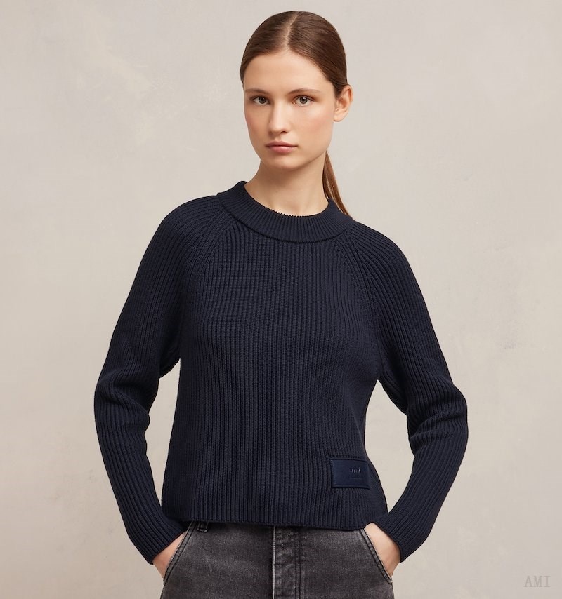 Knitwear Ami Paris Ami Label Pull Bleu Femme | JZQ-40958531