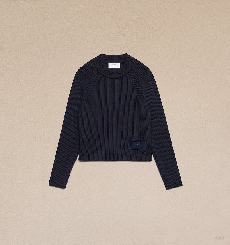 Knitwear Ami Paris Ami Label Pull Bleu Femme | JZQ-40958531