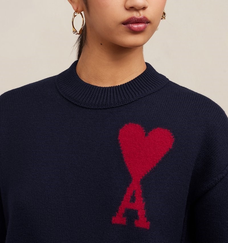 Ami Paris Red Ami de Coeur Pull Bleu Rouge Femme | FLQ-93817157