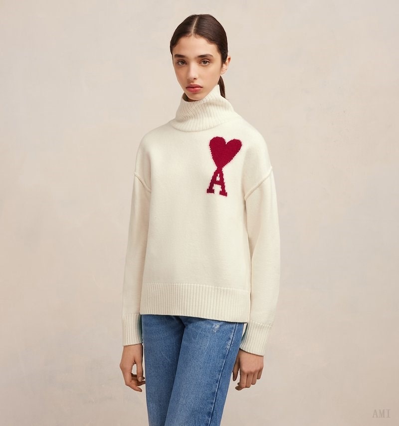 Knitwear Ami Paris Red Ami de Coeur Pull Blanche Rouge Femme | EJD-88775414