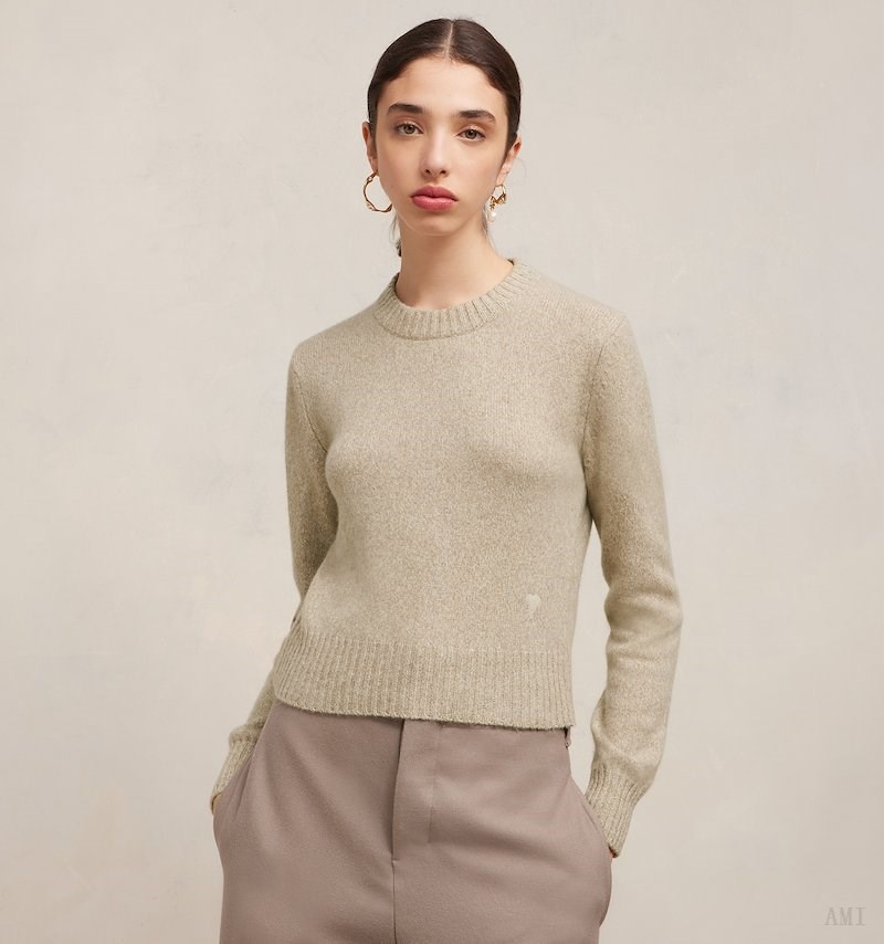 Knitwear Ami Paris Tonal Ami De Coeur Pull Champagne Femme | WBY-88668465