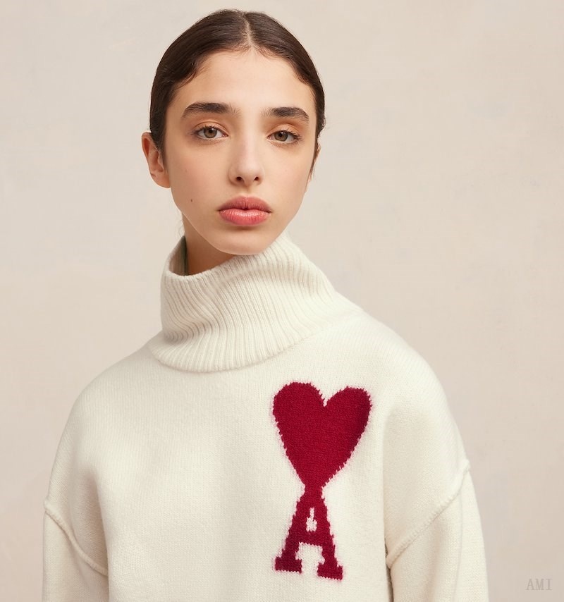 Knitwear Ami Paris Red Ami de Coeur Pull Blanche Rouge Femme | EJD-88775414