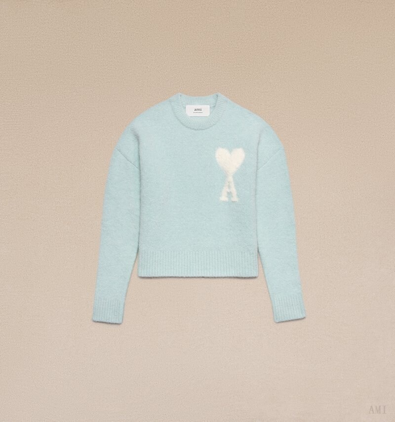 Knitwear Ami Paris Cloudy Laine Ami de C?ur Pull Turquoise Blanche Femme | NTB-33061072