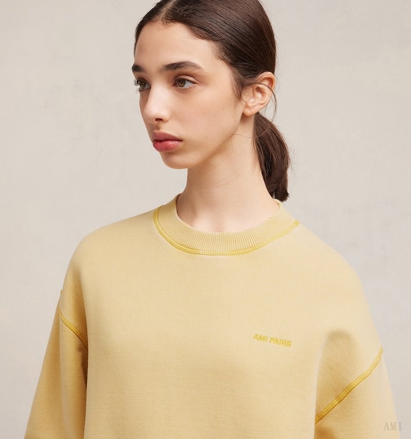 Ami Paris Fade Out Sweatshirt Jaune Clair Blanche Femme | AGD-17711810