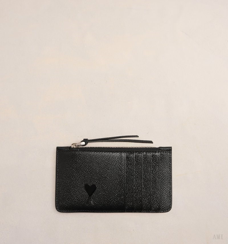 Ami Paris Ami De Coeur Zipped Card Holder Noir Femme | SOO-87810523