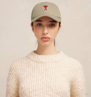 Ami Paris Red Ami De Coeur Embroidery Cap Clay Femme | YLS-64923851