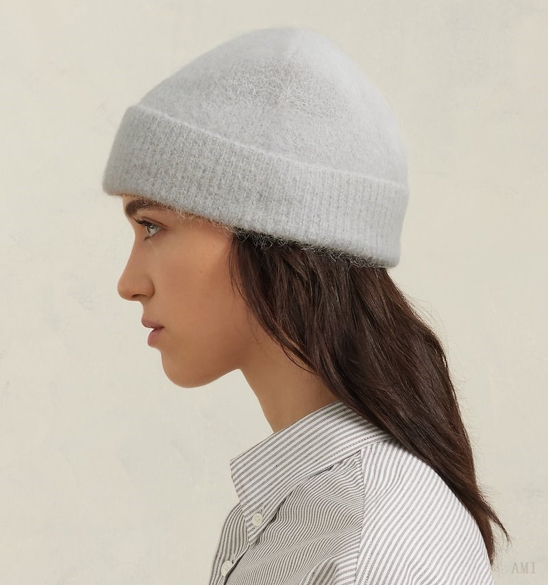 Ami Paris Cloudy Laine Ami de C?ur Beanie Grise Blanche Femme | OUK-62403478