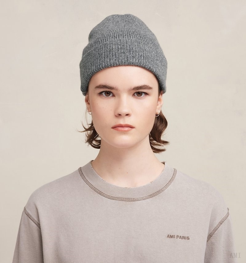 Ami Paris Tonal Ami De Coeur Beanie Grise Femme | NFF-02326063