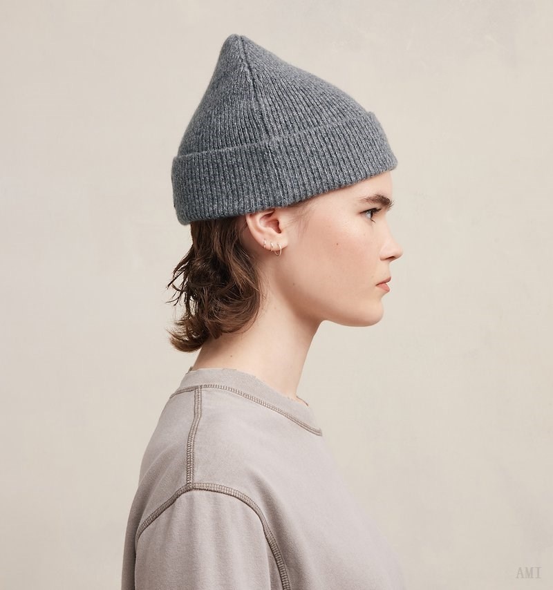 Ami Paris Tonal Ami De Coeur Beanie Grise Femme | NFF-02326063