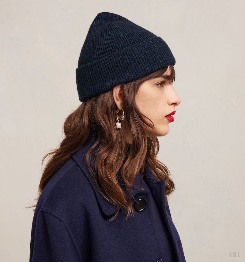 Ami Paris Tonal Ami De Coeur Beanie Bleu Femme | RZY-25458066