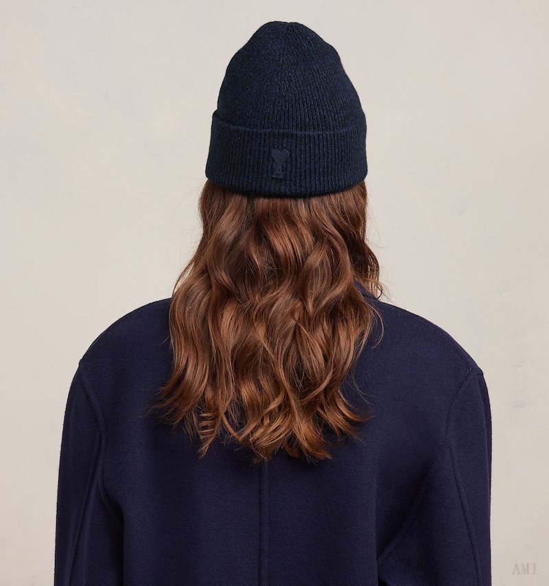 Ami Paris Tonal Ami De Coeur Beanie Bleu Femme | RZY-25458066