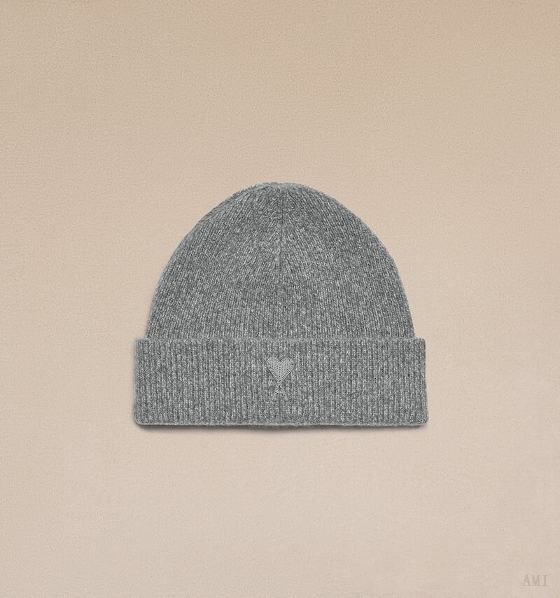 Ami Paris Tonal Ami De Coeur Beanie Grise Femme | NFF-02326063