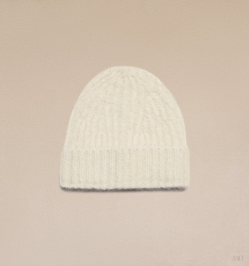 Ami Paris Nervuré Chunky Beanie Blanche Femme | HVR-59163346