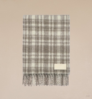 Ami Paris Oversize Checkered Ami Scarf Blanche Femme | HXO-95121028