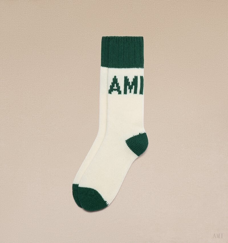 Ami Paris Ami Logo Socks Vert Femme | DWH-21399942