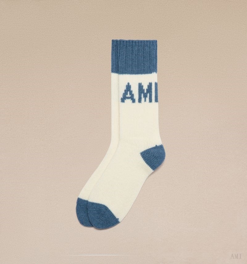 Ami Paris Ami Logo Socks Bleu Femme | TRU-19670284