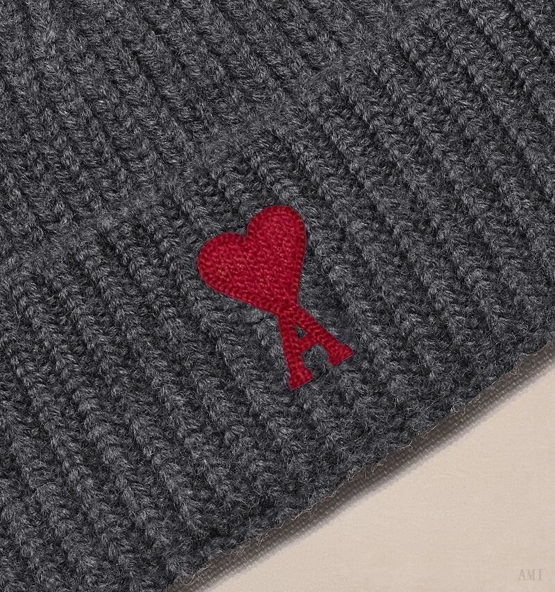 Ami Paris Red Ami de Coeur Beanie Grise Rouge Femme | WPV-38385891