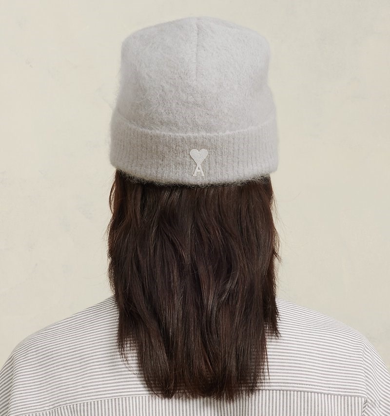 Ami Paris Cloudy Laine Ami de C?ur Beanie Grise Blanche Femme | OUK-62403478