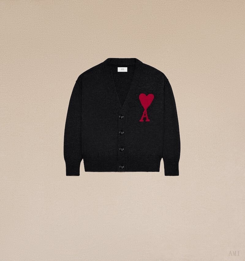 Knitwear Ami Paris Red Ami De Coeur Cardigan Noir Rouge Homme | YMO-47094824