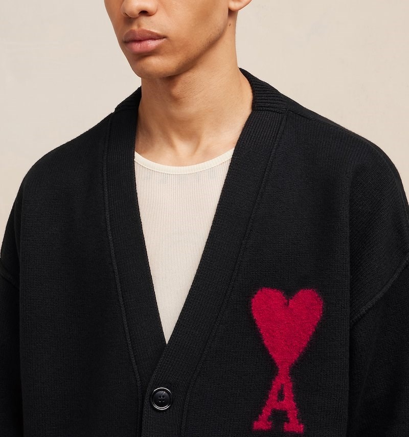 Knitwear Ami Paris Red Ami De Coeur Cardigan Noir Rouge Homme | YMO-47094824